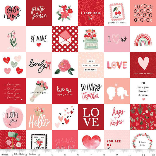 Cotton Fabric Riley Blake Designs-My Valentine-Valentine-Squares-Red