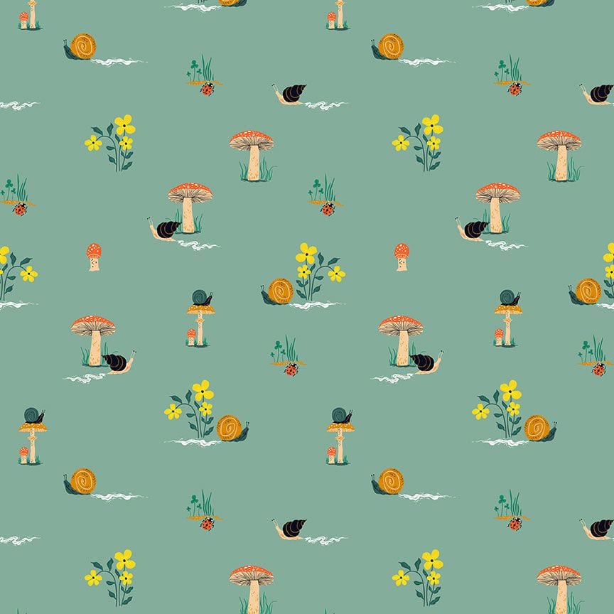 cotton fabric Snails on green cotton - Flora and Fauna - Dear Stella