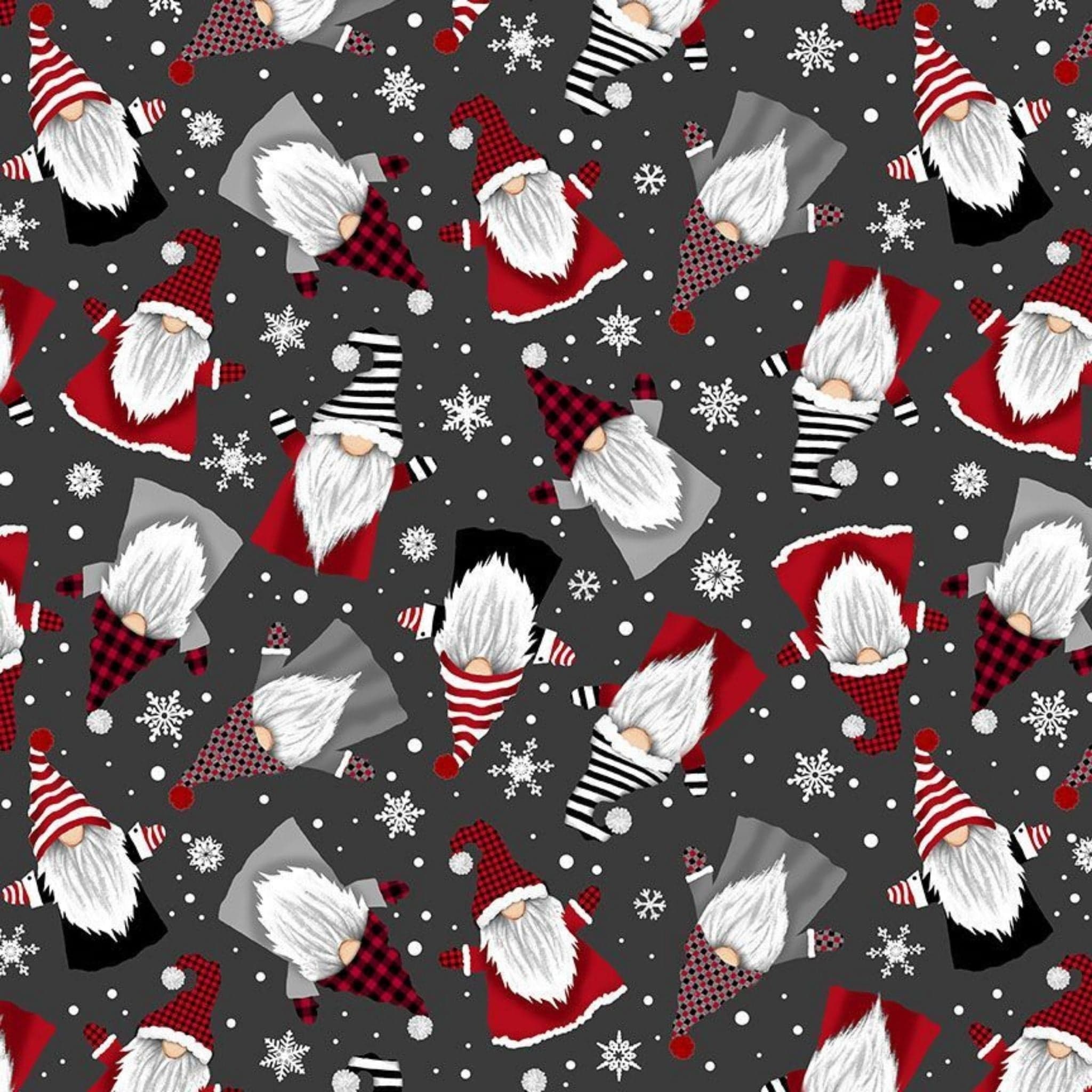 cotton fabric Snow fun gonks on grey - Gnome for the Holidays - Timeless Treasures - CD1365