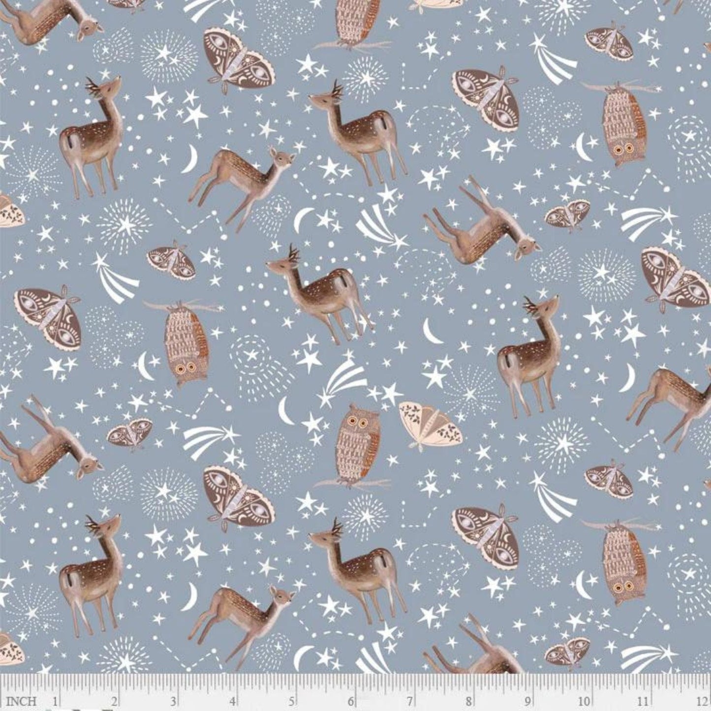 Fabric Snow globes and deer on navy cotton fabric - Fawn'd of You - P & B Textiles