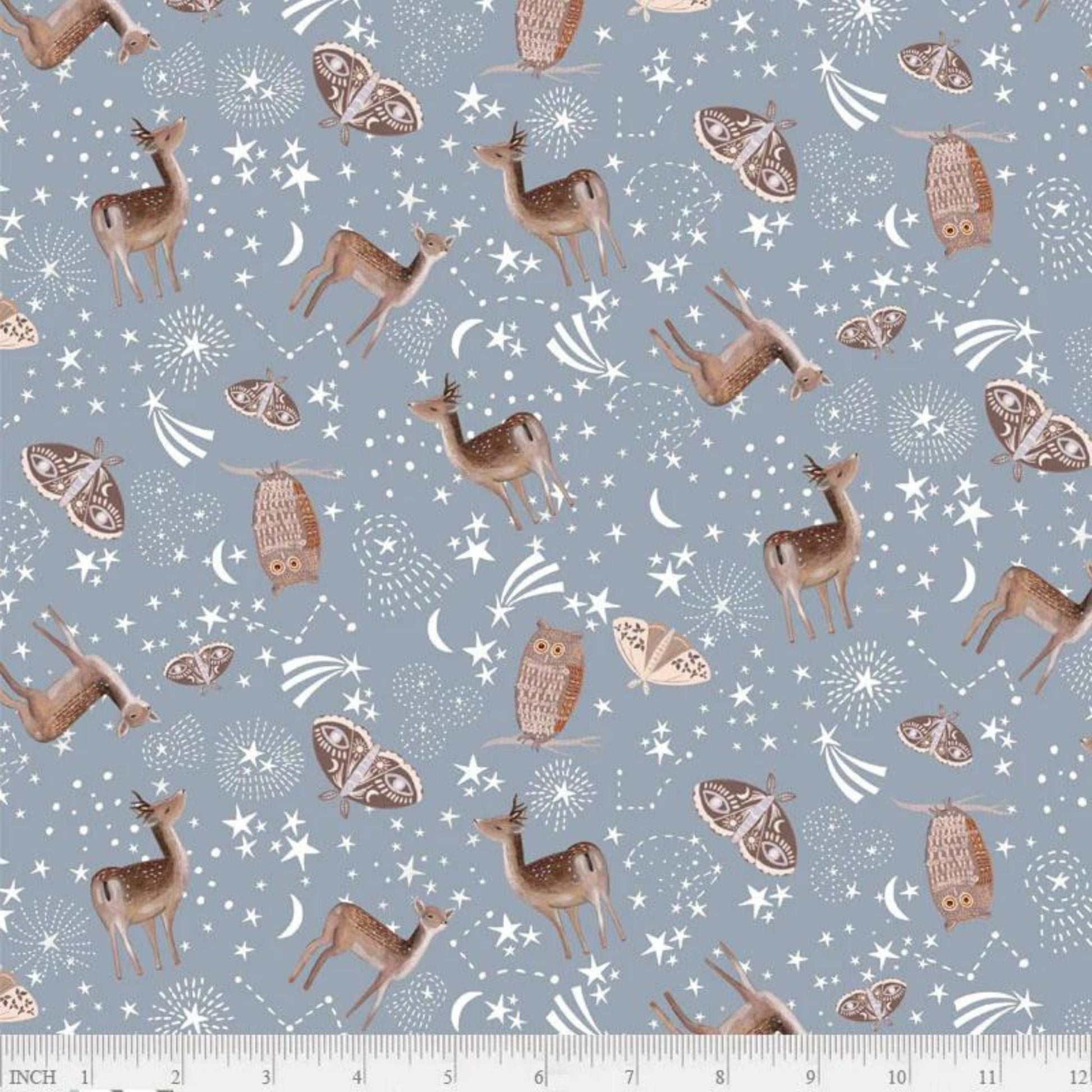 Fabric Snow globes and deer on navy cotton fabric - Fawn'd of You - P & B Textiles