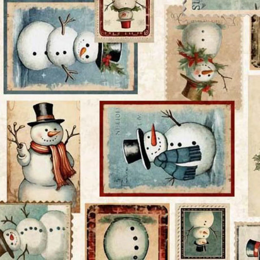 cotton fabric Snowmen on cream - Wonderful Christmastime - QT Fabrics
