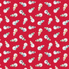 Scattered snowmen on red cotton flannel fabric - Snow Day by Lewis and Irene