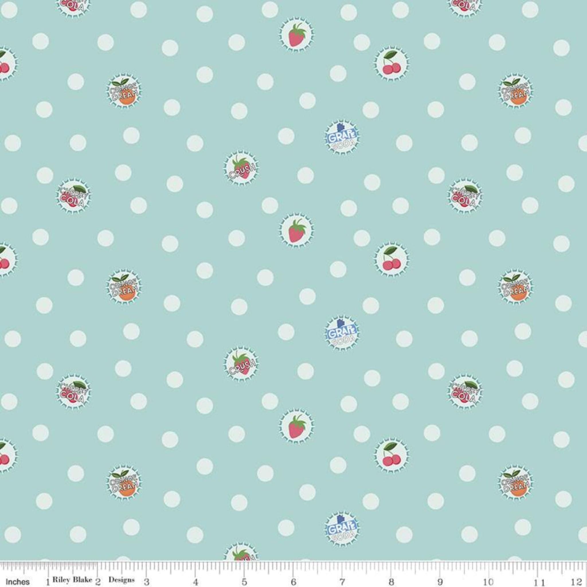 Fabric Songbird bottlecaps fruit Polka Dot fabric - Summer Picnic - Riley Blake