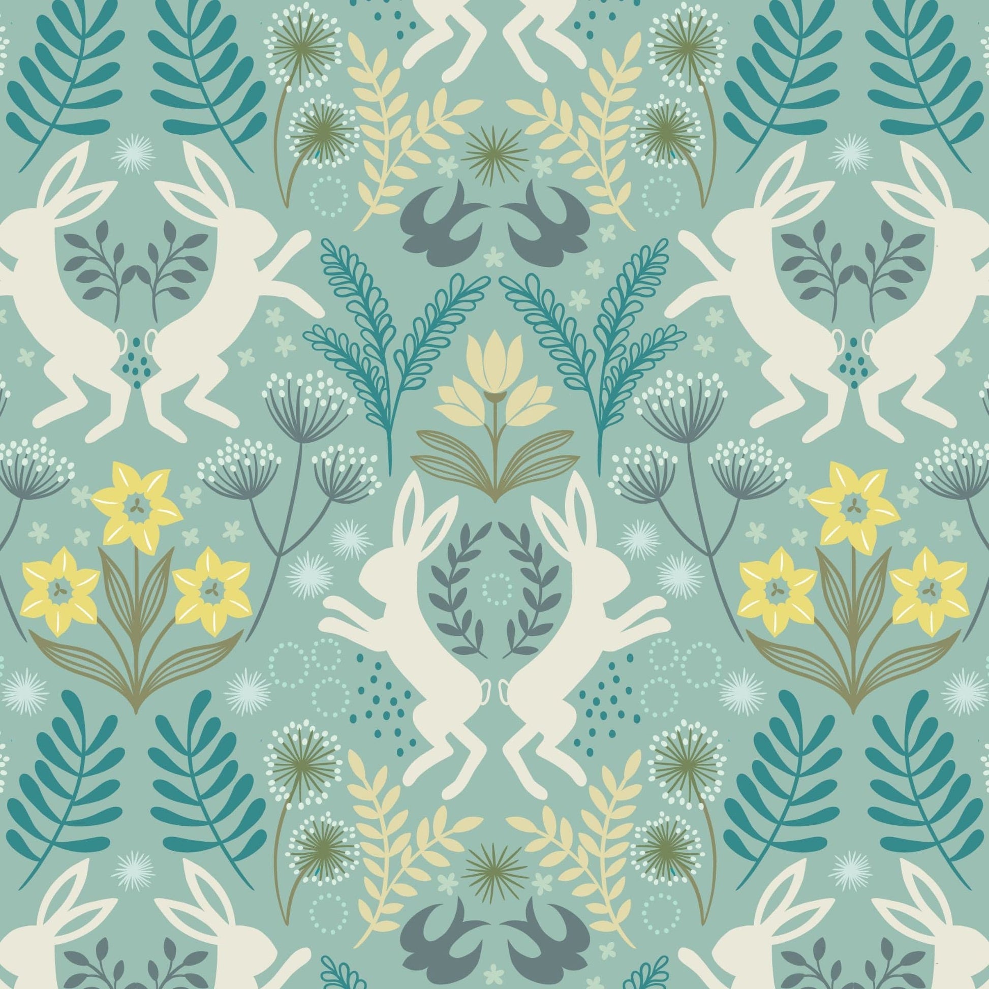 Fabric Spring Hare Reloved in green cotton - Lewis & Irene