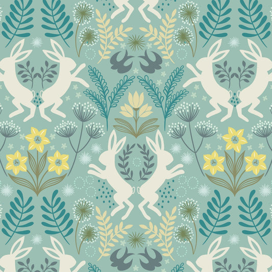Fabric Spring Hare Reloved in green cotton - Lewis & Irene