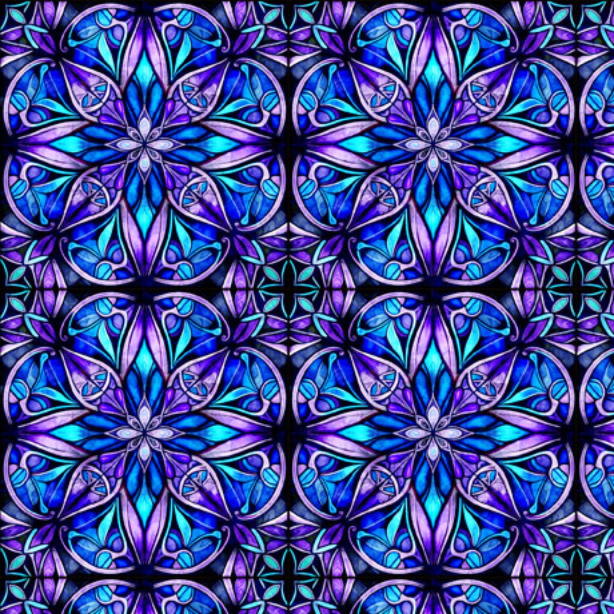 Blue stained glass fabric - Radiant Reflections - QT Fabrics - AS30397-B