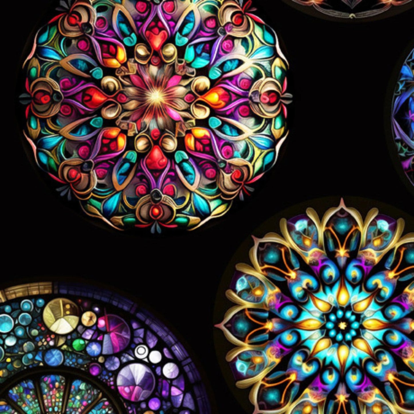 cotton fabric Stained glass fabric panel - Radiant Reflections - QT Fabrics - AS30393X