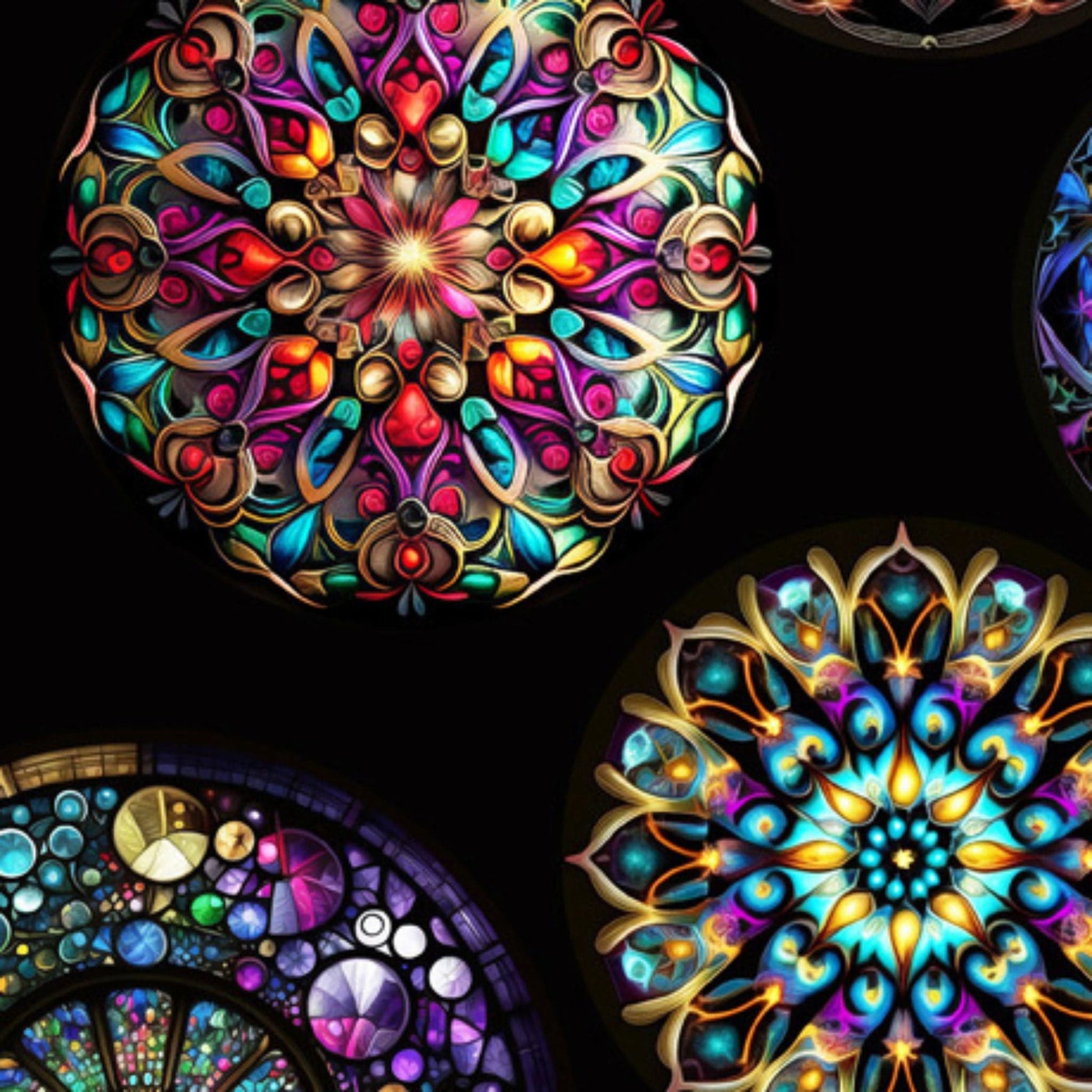 cotton fabric Stained glass fabric panel - Radiant Reflections - QT Fabrics - AS30393X