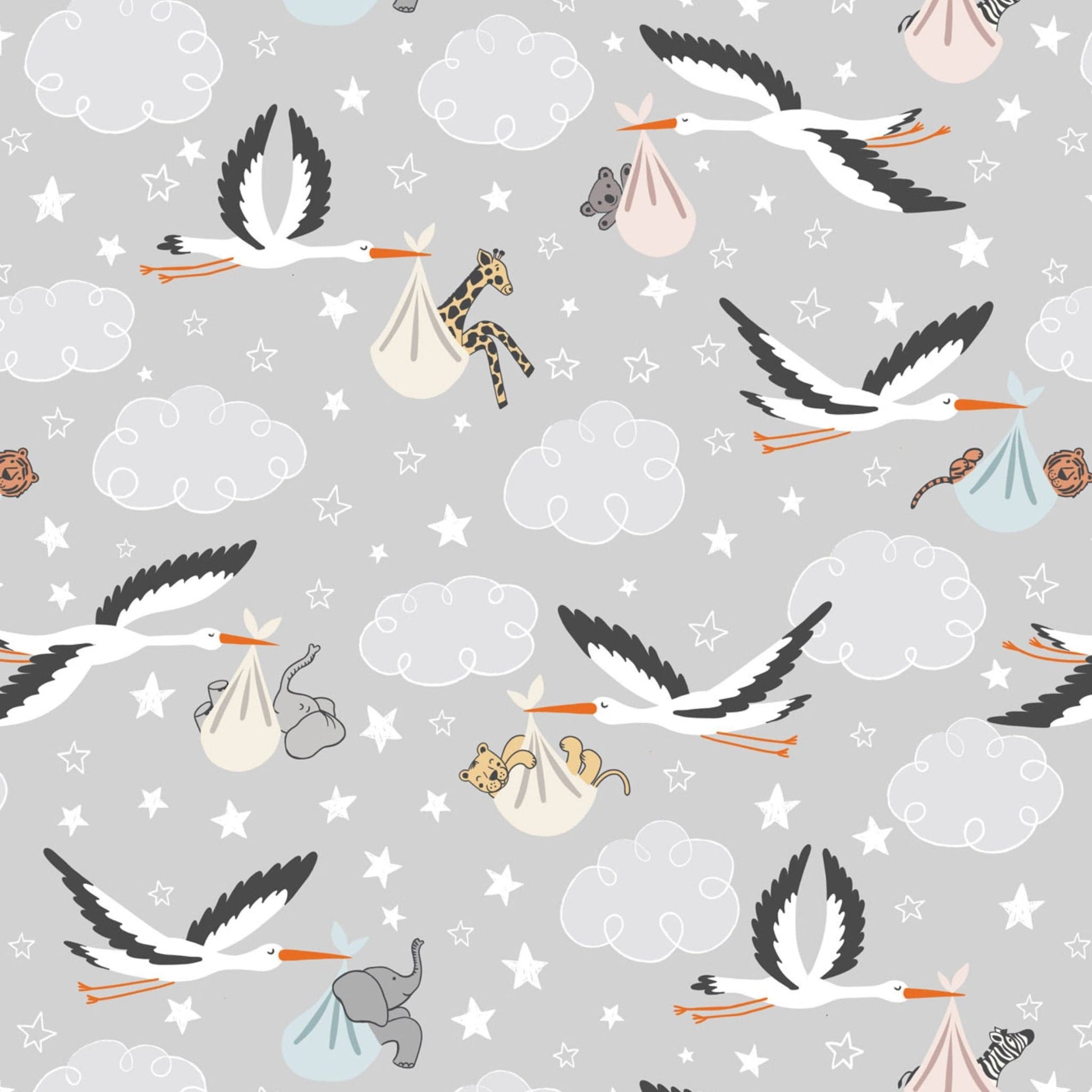 Fabric Stars on grey cotton fabric - Special Delivery - Lewis & Irene
