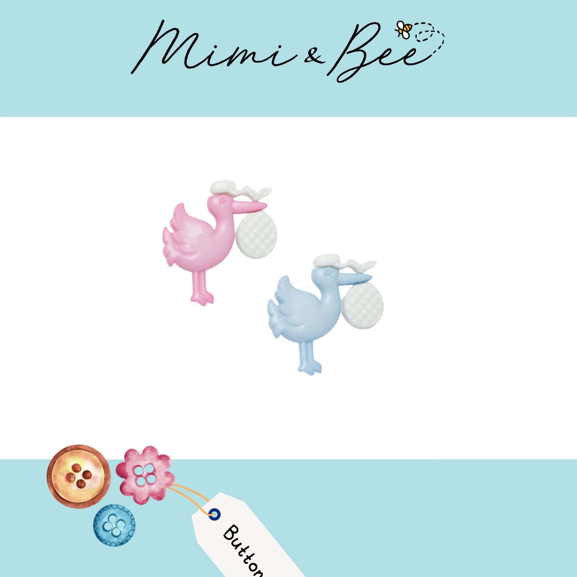 Stork 34mm buttons - Pack of 5