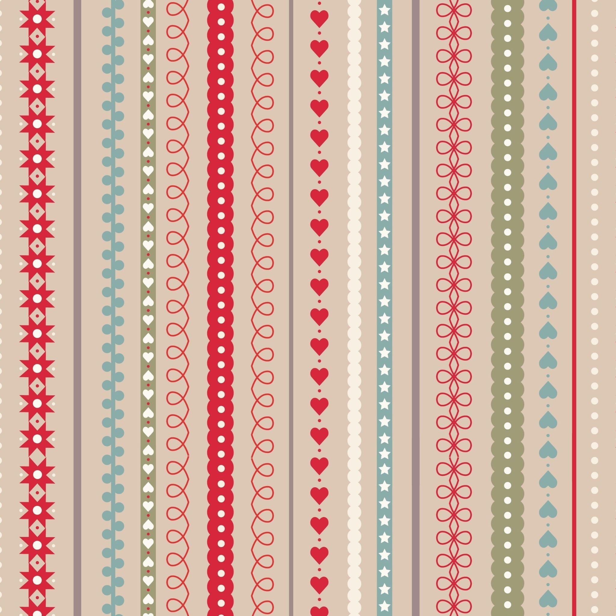 Christmas stripes in red, blue and green on a butterscotch fabric - Gingerbread Season by Lewis and Irene