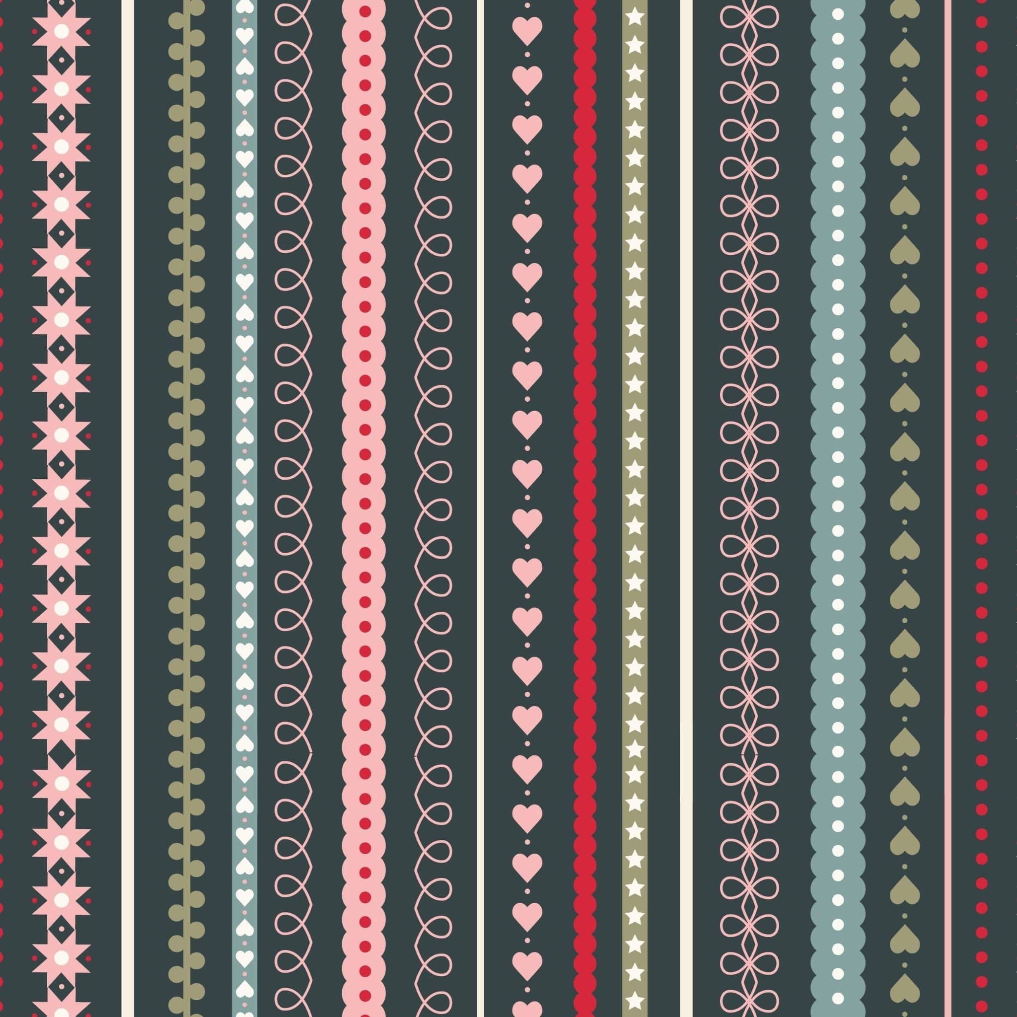 Fabric Stripes on dark cotton fabric - Gingerbread Season by Lewis & Irene