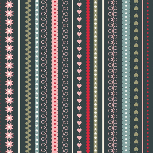 Fabric Stripes on dark cotton fabric - Gingerbread Season by Lewis & Irene