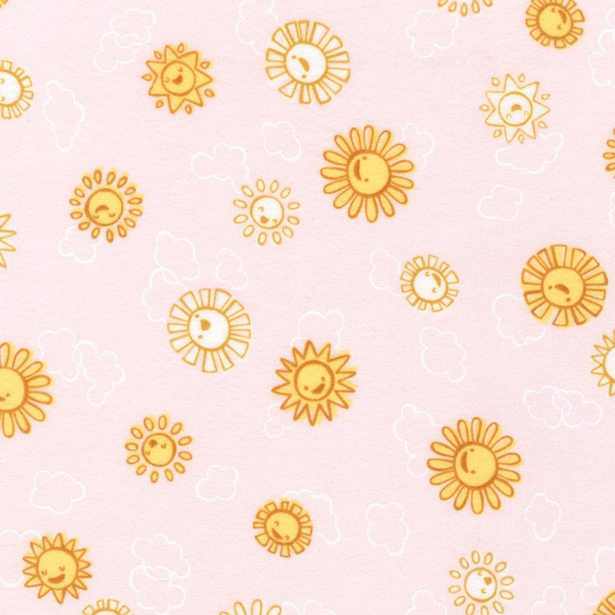 Fabric Sun faces on blue cotton brushed cotton - Over the Moon Cozy Cotton - Robert Kaufman