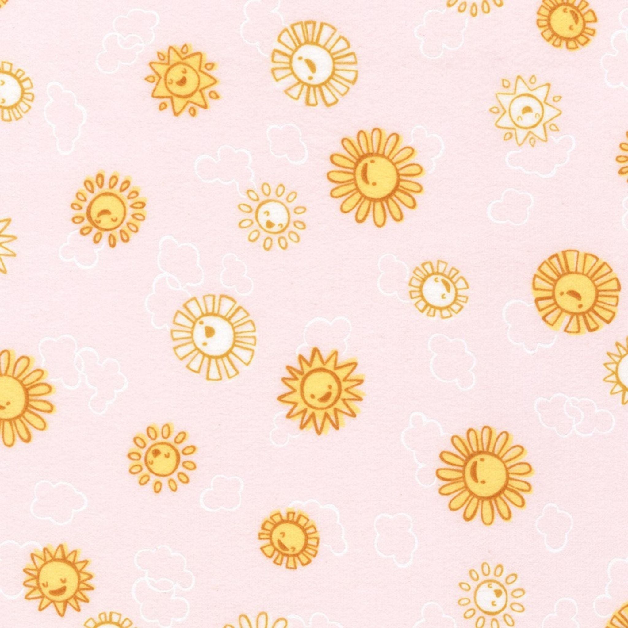 Sun smily faces on pink brushed cotton - Over the Rainbow Cozy cotton by Robert Kaufman