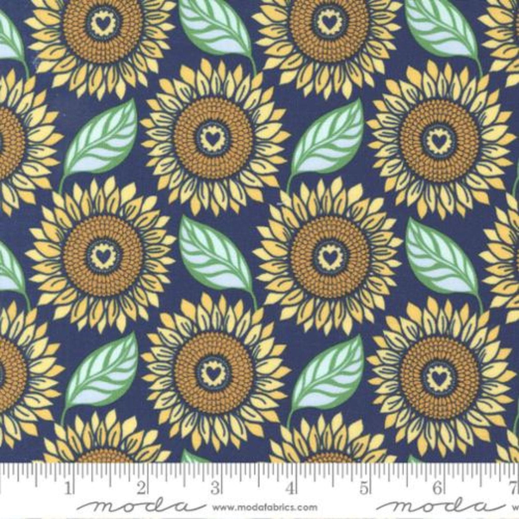 cotton fabric Sunflower patchwork cotton fabric panel - Sunflowers in my Heart - Moda