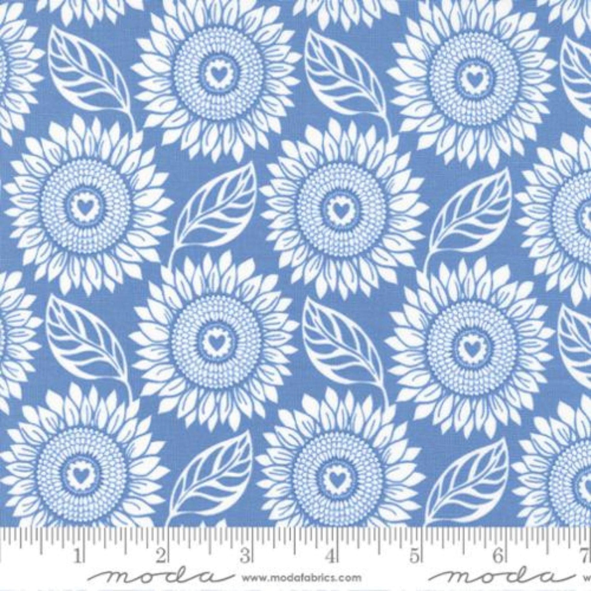 quilting cotton Sunflowers on blue cotton - Sunflowers in my Heart - Moda
