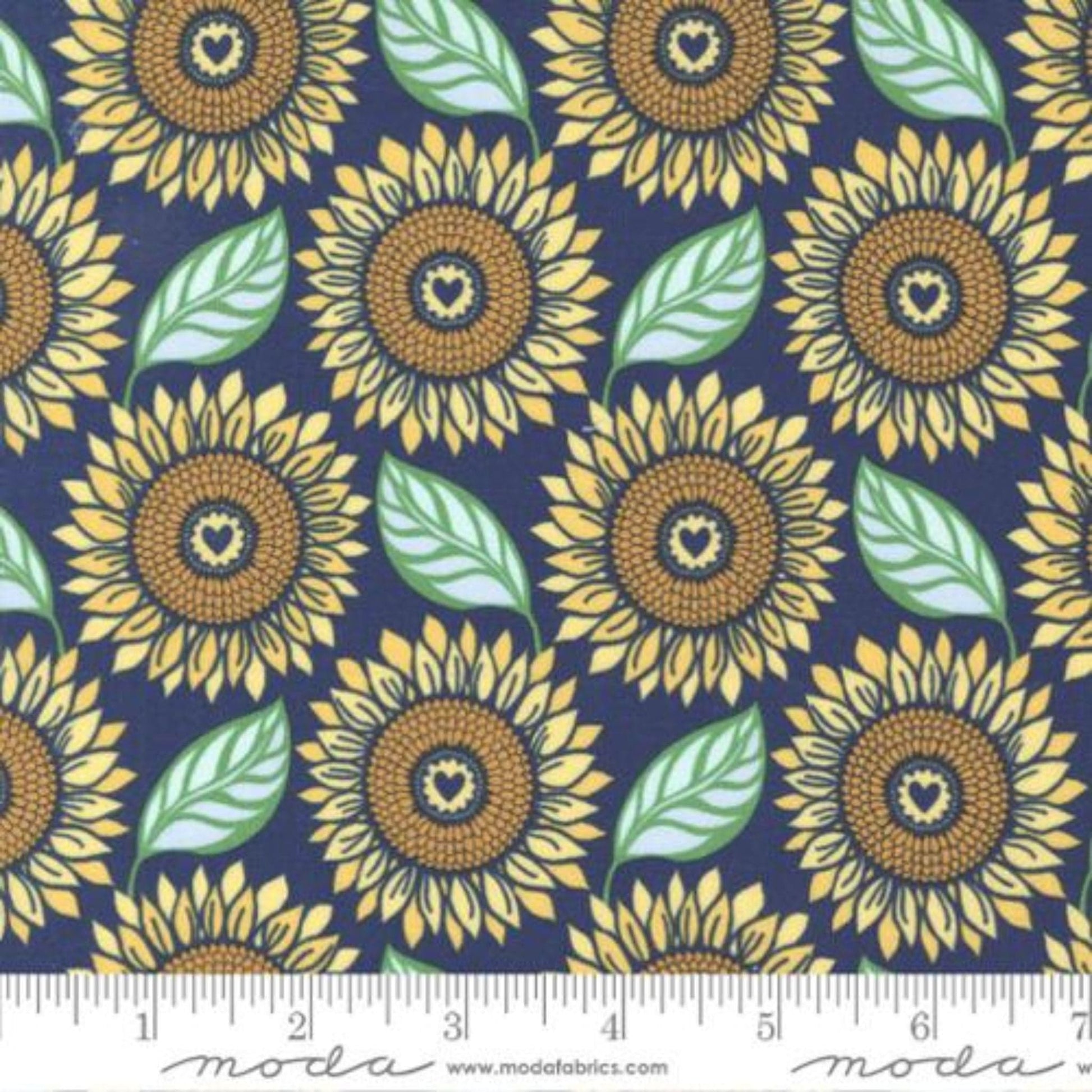quilting cotton Sunflowers on blue cotton - Sunflowers in my Heart - Moda
