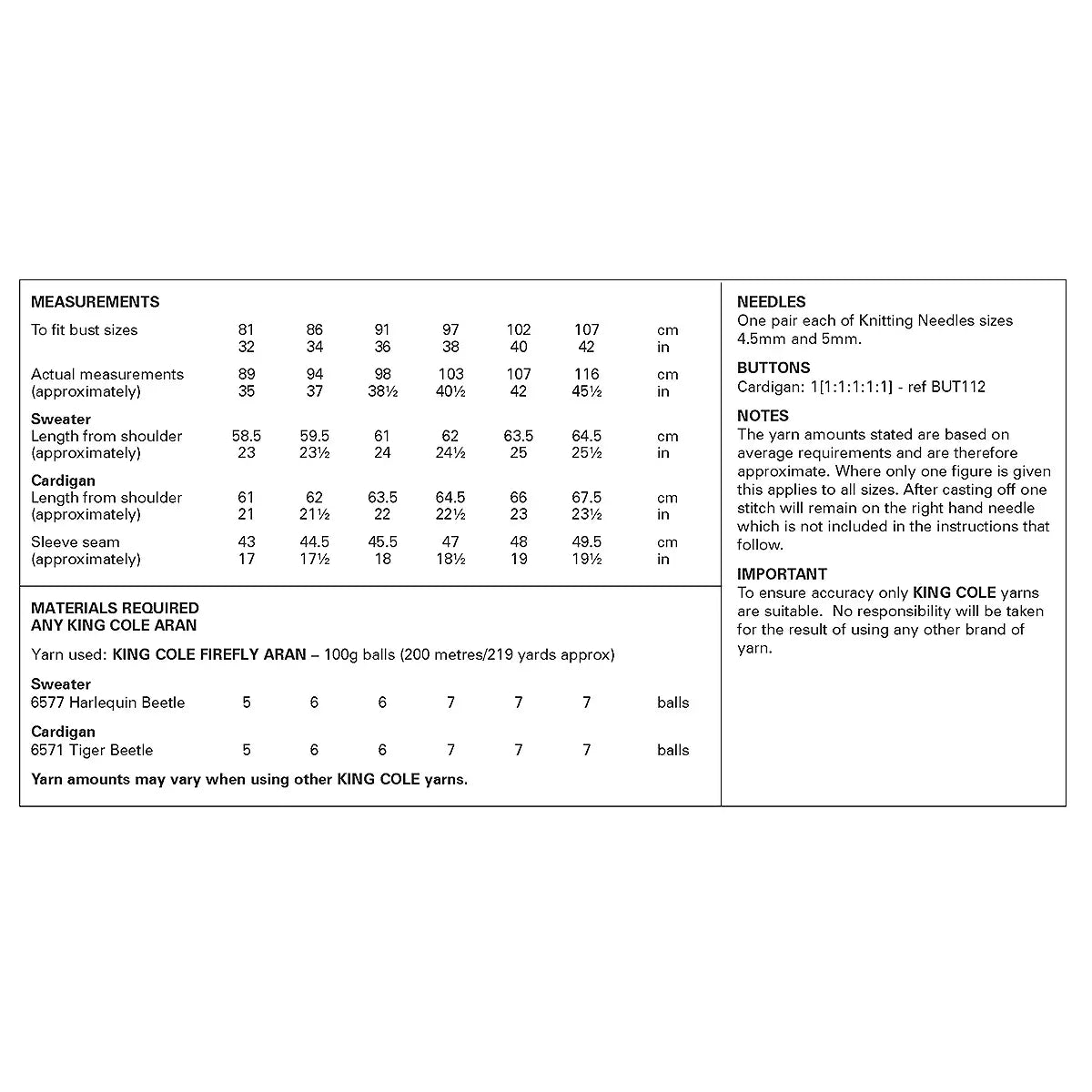 Sweater and Cardigan knitting pattern in Aran - King Cole 6446