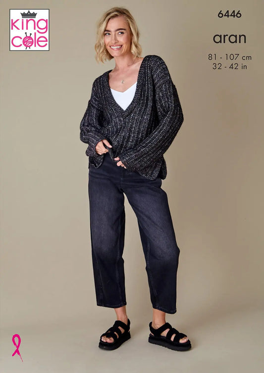 Sweater and Cardigan knitting pattern in Aran - King Cole 6446