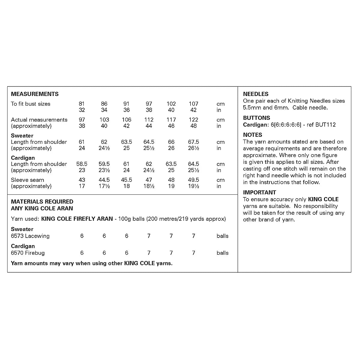 Sweater and Cardigan knitting pattern in Aran - King Cole 6447