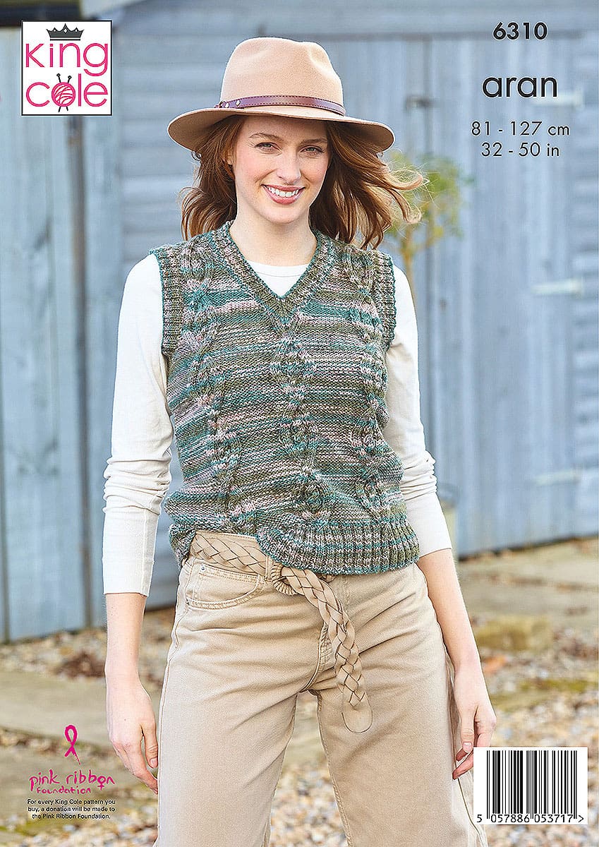 Tank and Cardigan knitting pattern in Aran - King Cole 6310