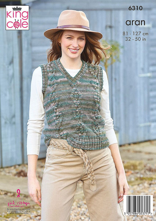 Tank and Cardigan knitting pattern in Aran - King Cole 6310