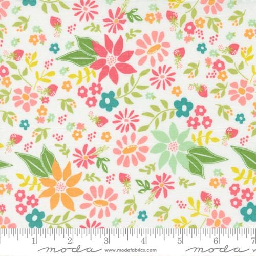 cotton fabric Teal green floral fabric - Strawberry Lemonade - Moda