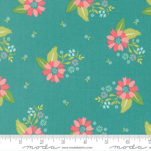 cotton fabric Teal green floral fabric - Strawberry Lemonade - Moda