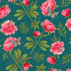Dark Teal 'Peacock Garden' 100% cotton fabric - Clothworks