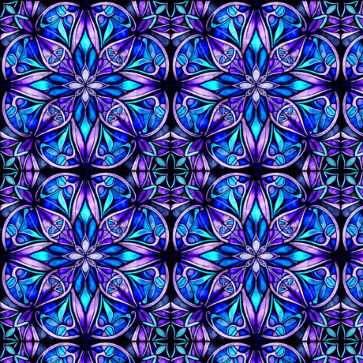 cotton fabric Teal stained glass fabric - Radiant Reflections - QT Fabrics - AS30399-Q
