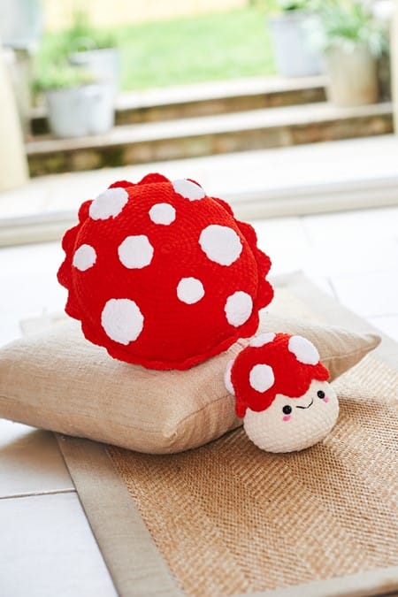 Toadstool Plushie and Cushion crochet pattern in chunky - Stylecraft 10244