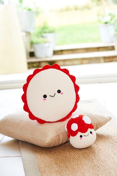 Toadstool Plushie and Cushion crochet pattern in chunky - Stylecraft 10244