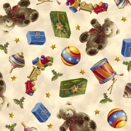 Fabric Toys on red - Checking it Twice - QT Fabrics