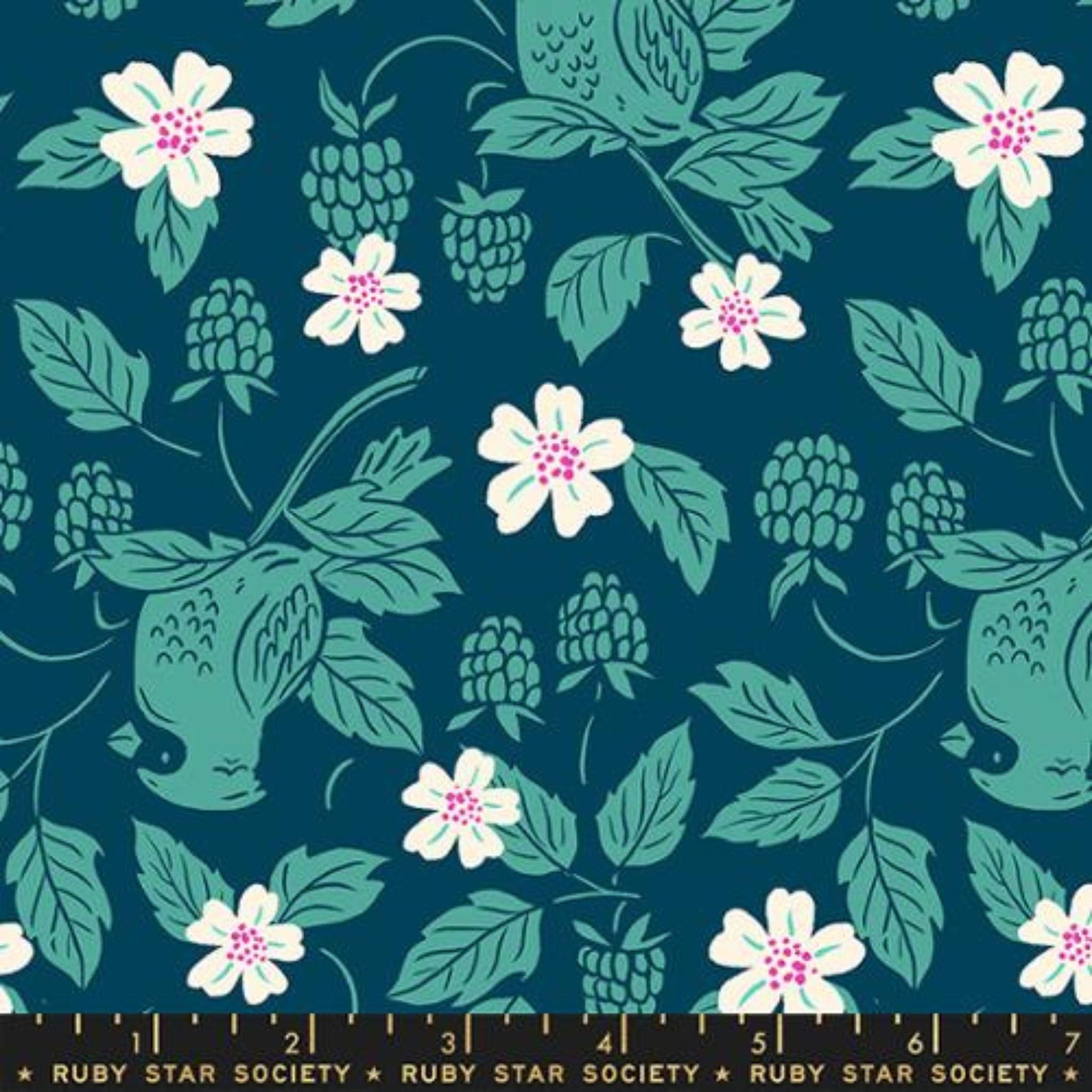 cotton fabric Turquoise flowers on teal  - Backyard - Moda - RS2084 14