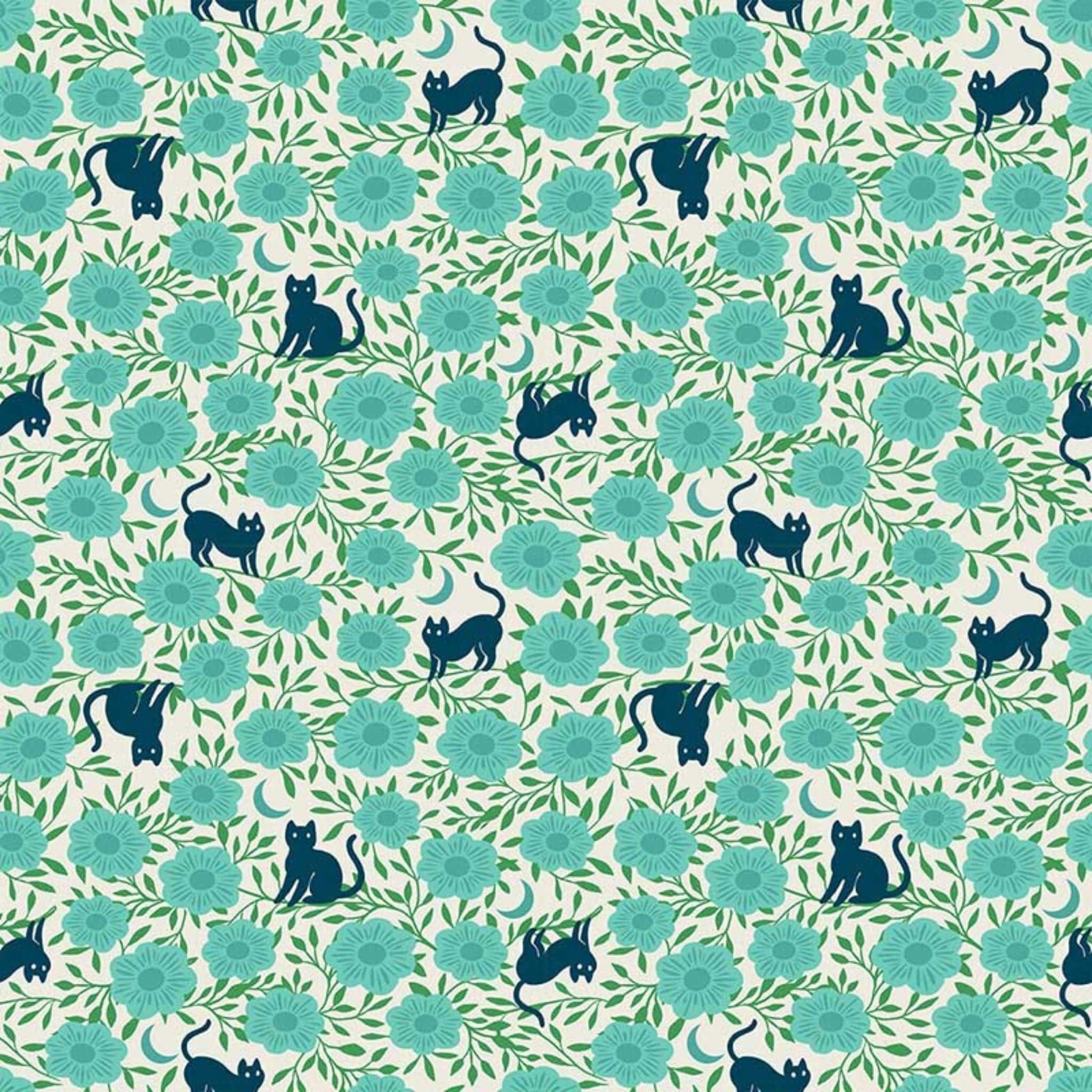 cotton fabric Turquoise flowers on teal  - Backyard - Moda - RS2084 14