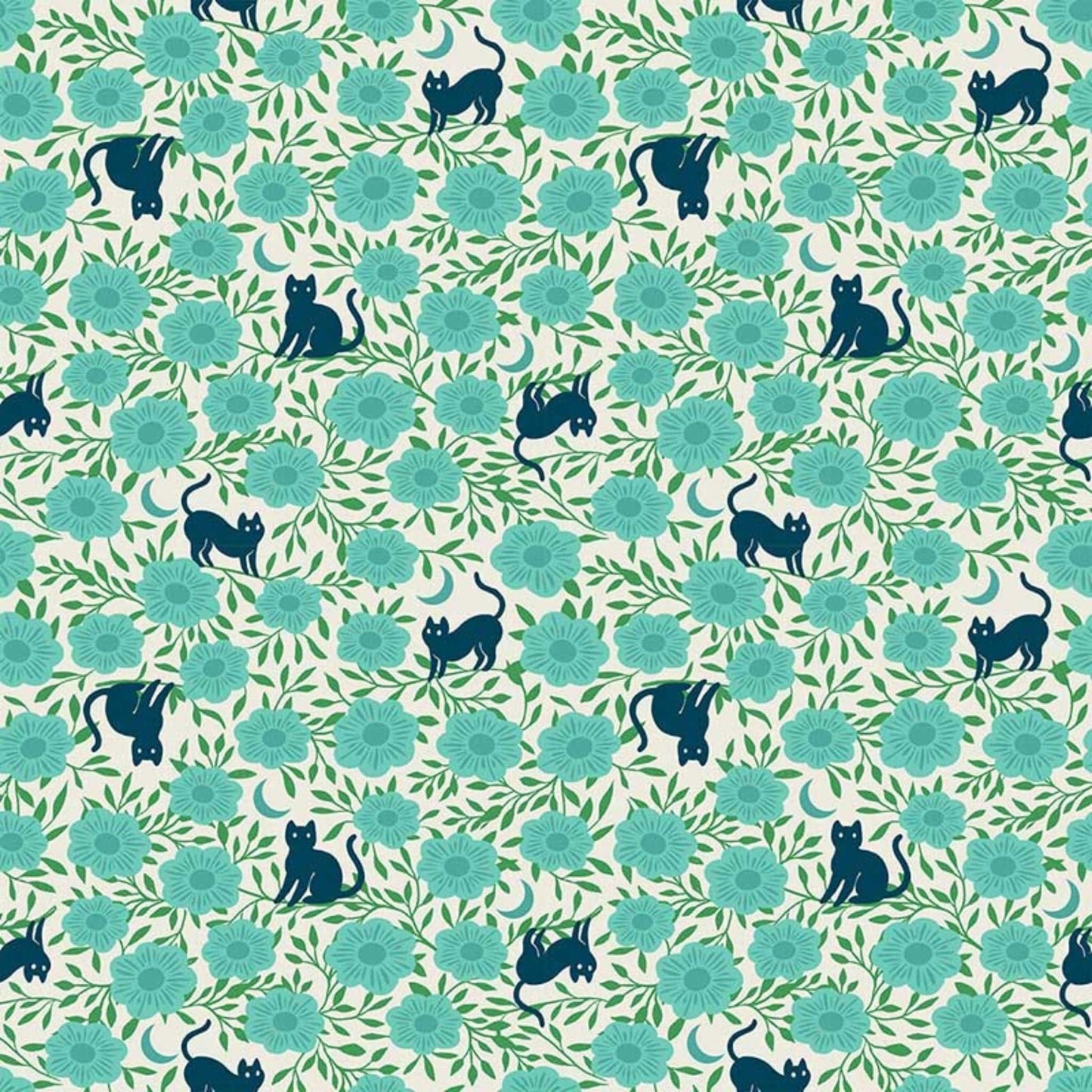 cotton fabric Turquoise flowers on teal  - Backyard - Moda - RS2084 14