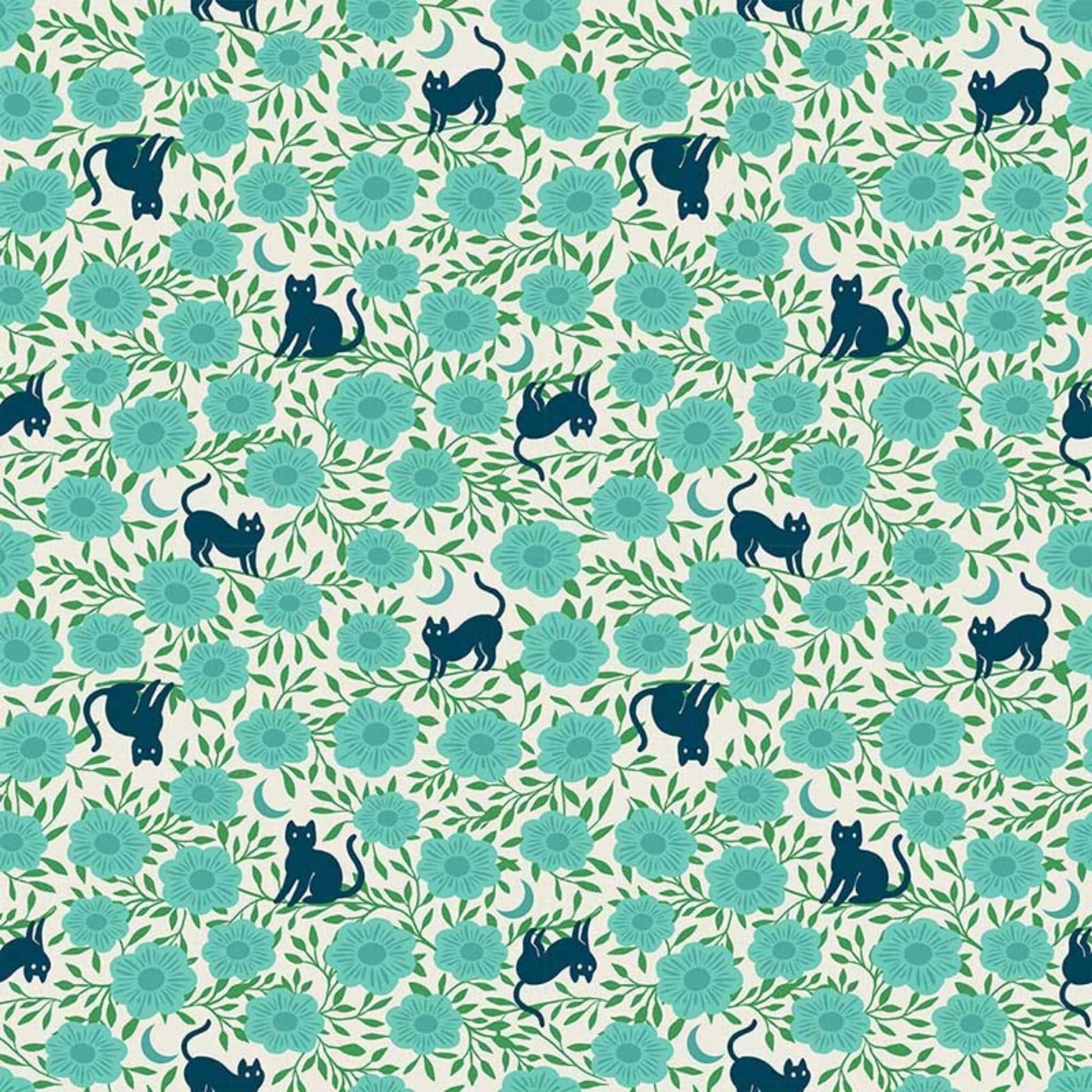 cotton fabric Turquoise flowers on teal  - Backyard - Moda - RS2084 14
