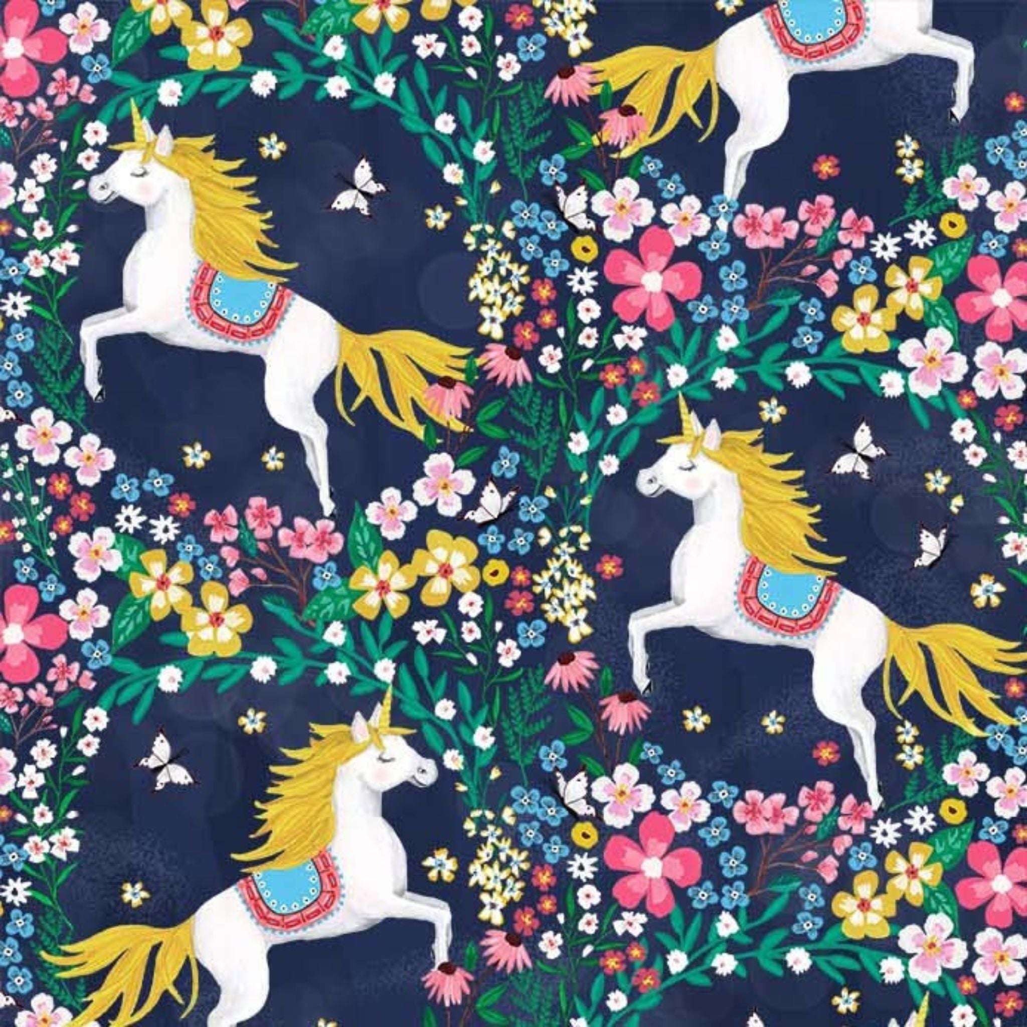 Unicorns on pink cotton fabric -Unicorn Dance- Michael Miller