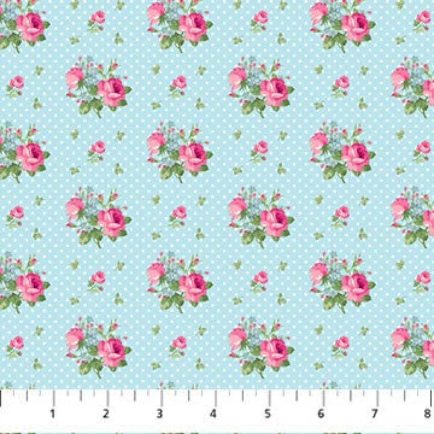 fabric Vintage style pink roses on a pale blue polka dot fabric - Tea for Two - Northcott