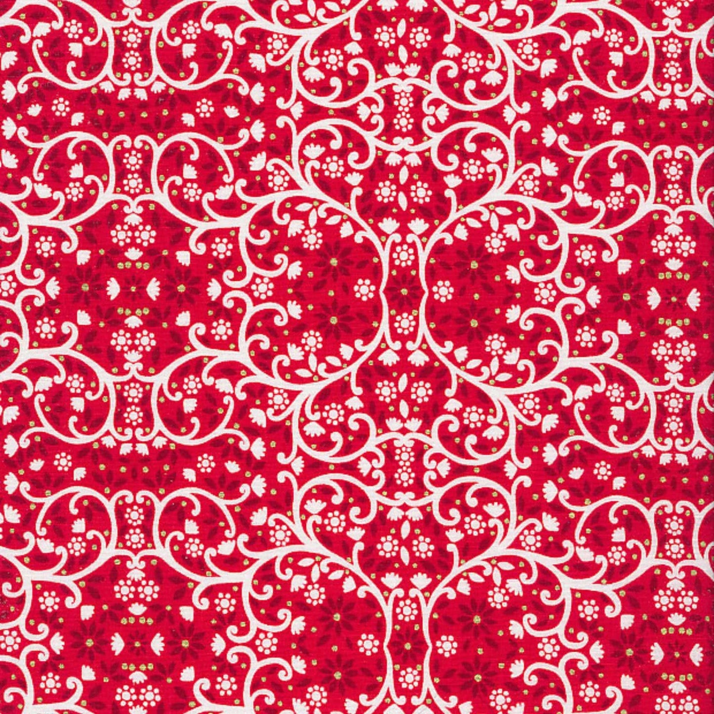 Fabric White winter vines on red cotton fabric with metallic - Starlit Hollow - Dashwood Studio