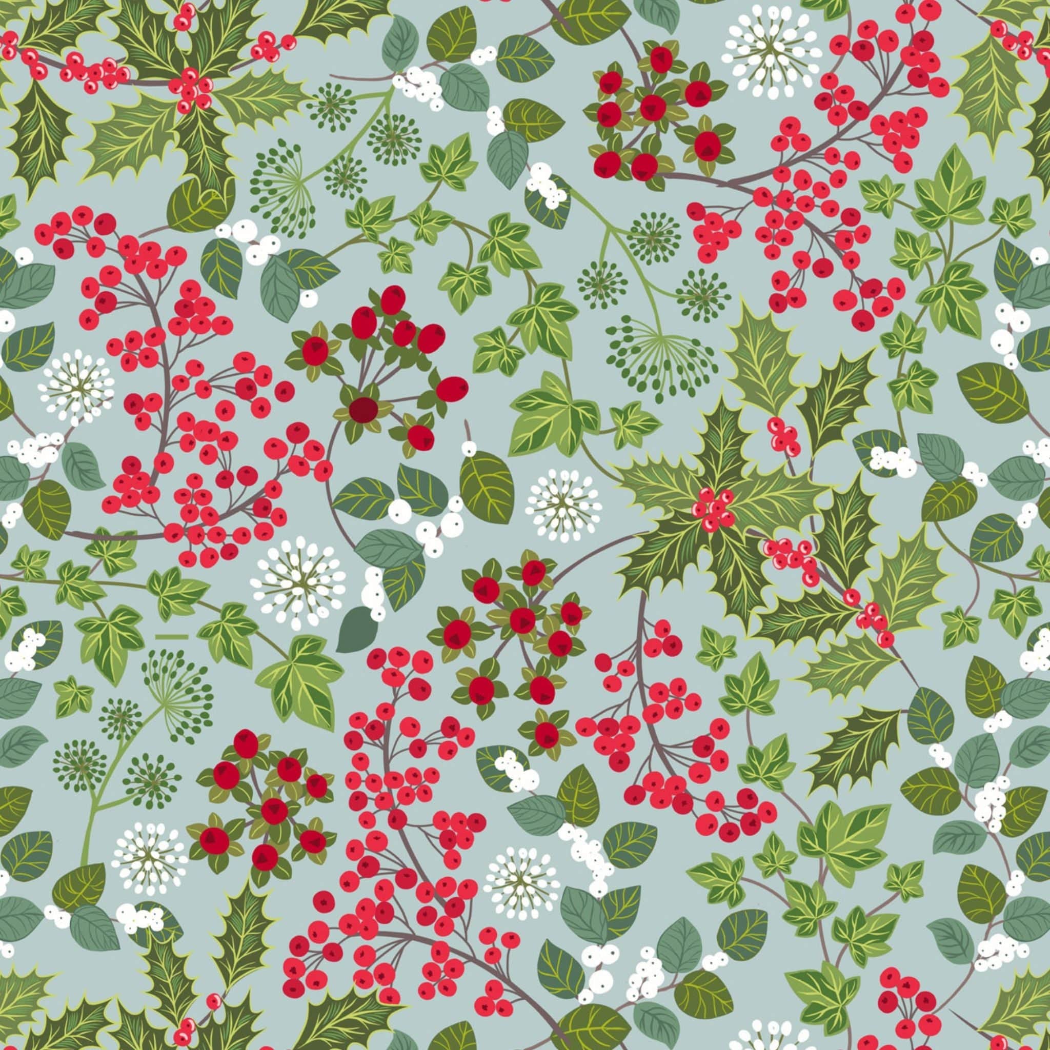 Fabric Winter botanical on red cotton fabric - Lewis & Irene