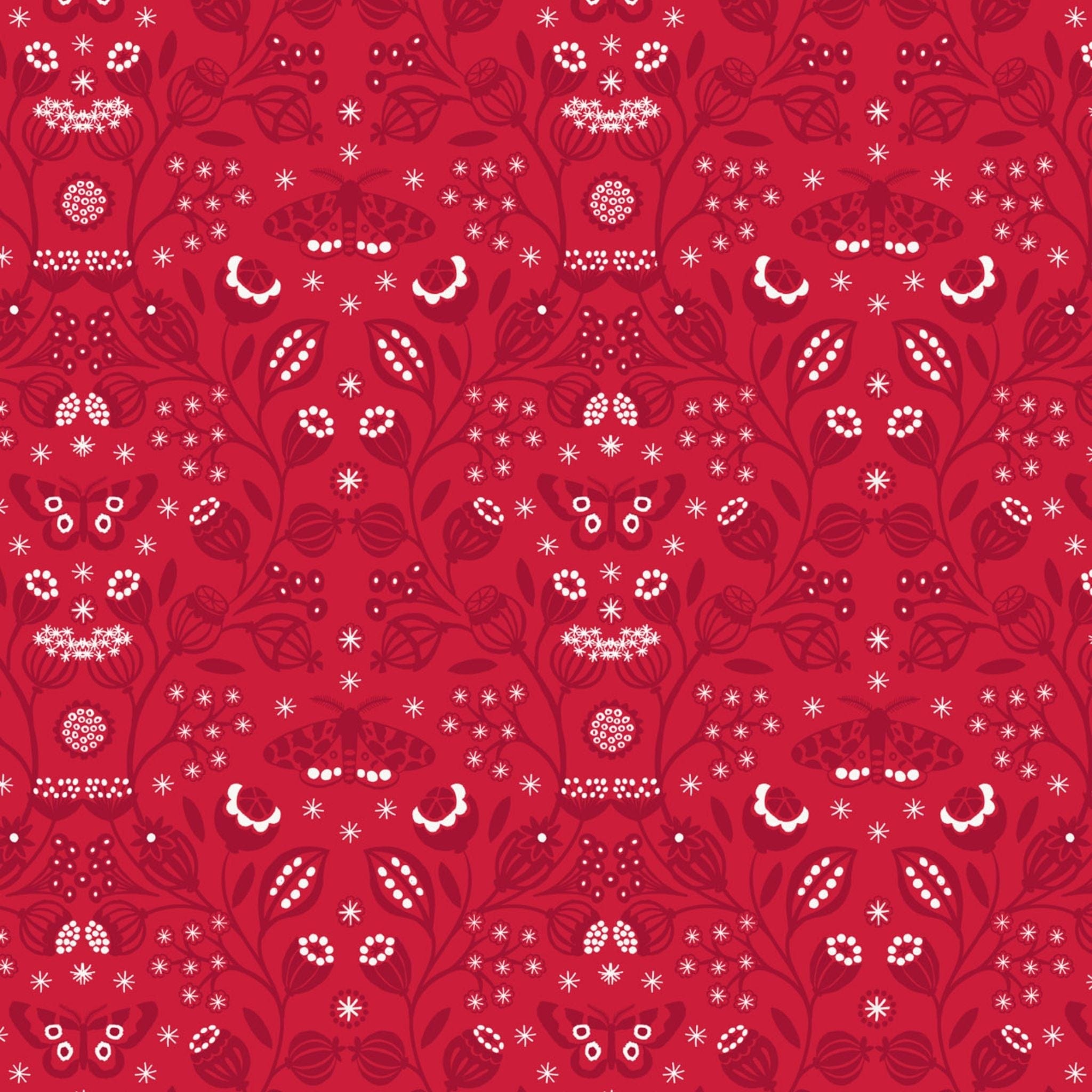 Fabric Winter botanical on red cotton fabric - Lewis & Irene