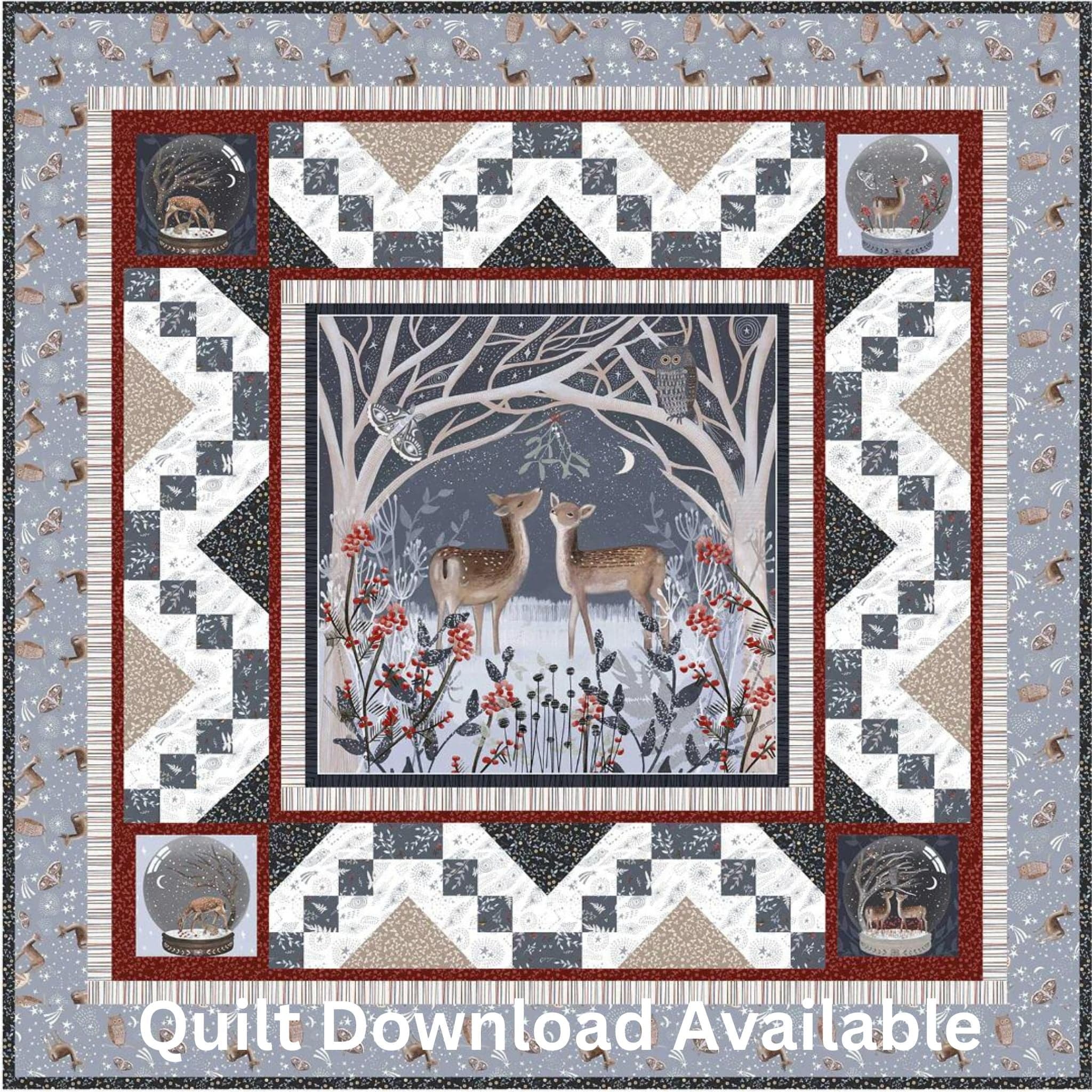 Fabric Winter deer cotton panel - Fawn'd of You - P & B Textiles