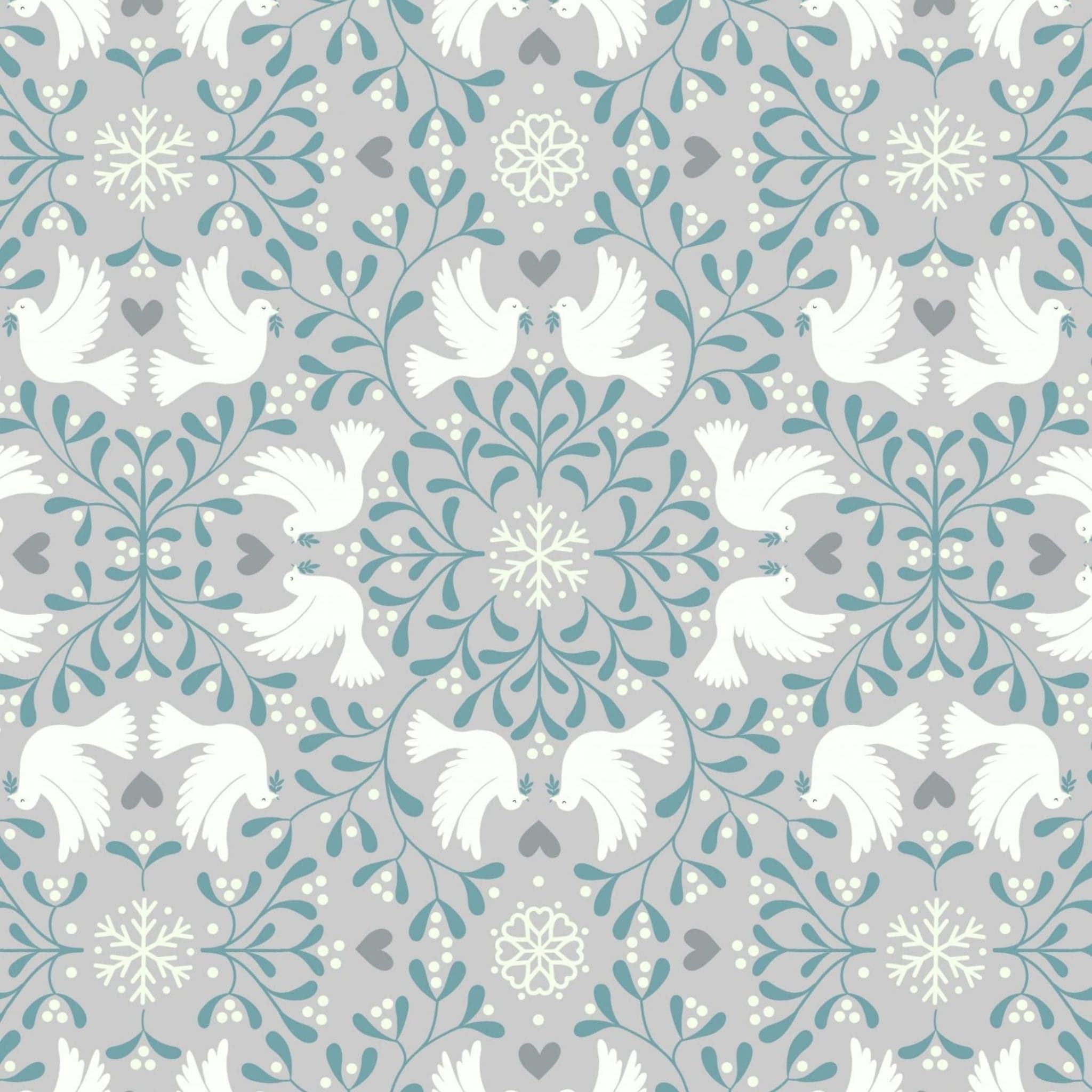 Fabric Winter scandi grey doves glow in the dark cotton fabric - 'Hygge Glow' Lewis & Irene