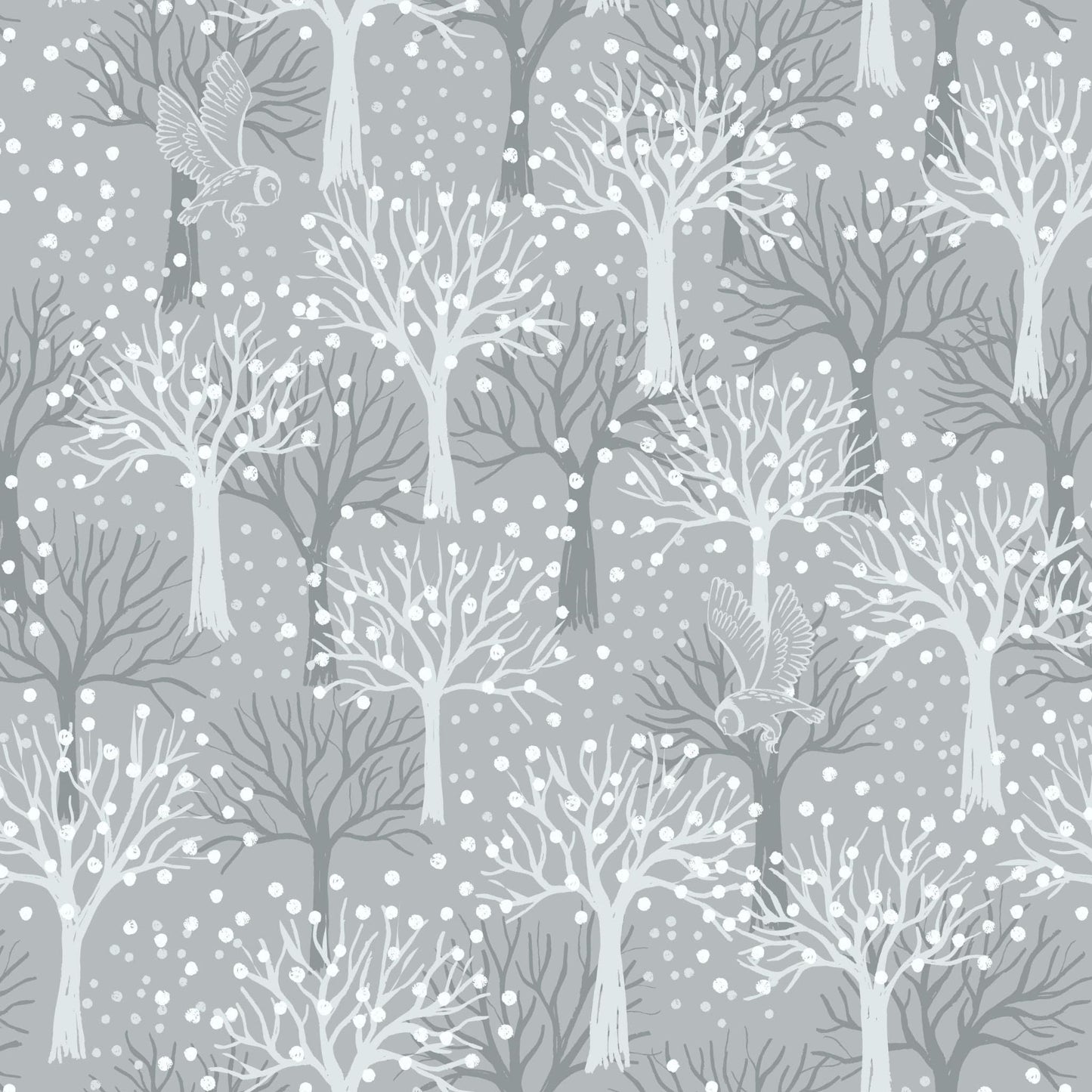 Fabric Winter trees on grey cotton - The Secret Winter Garden - Lewis & Irene