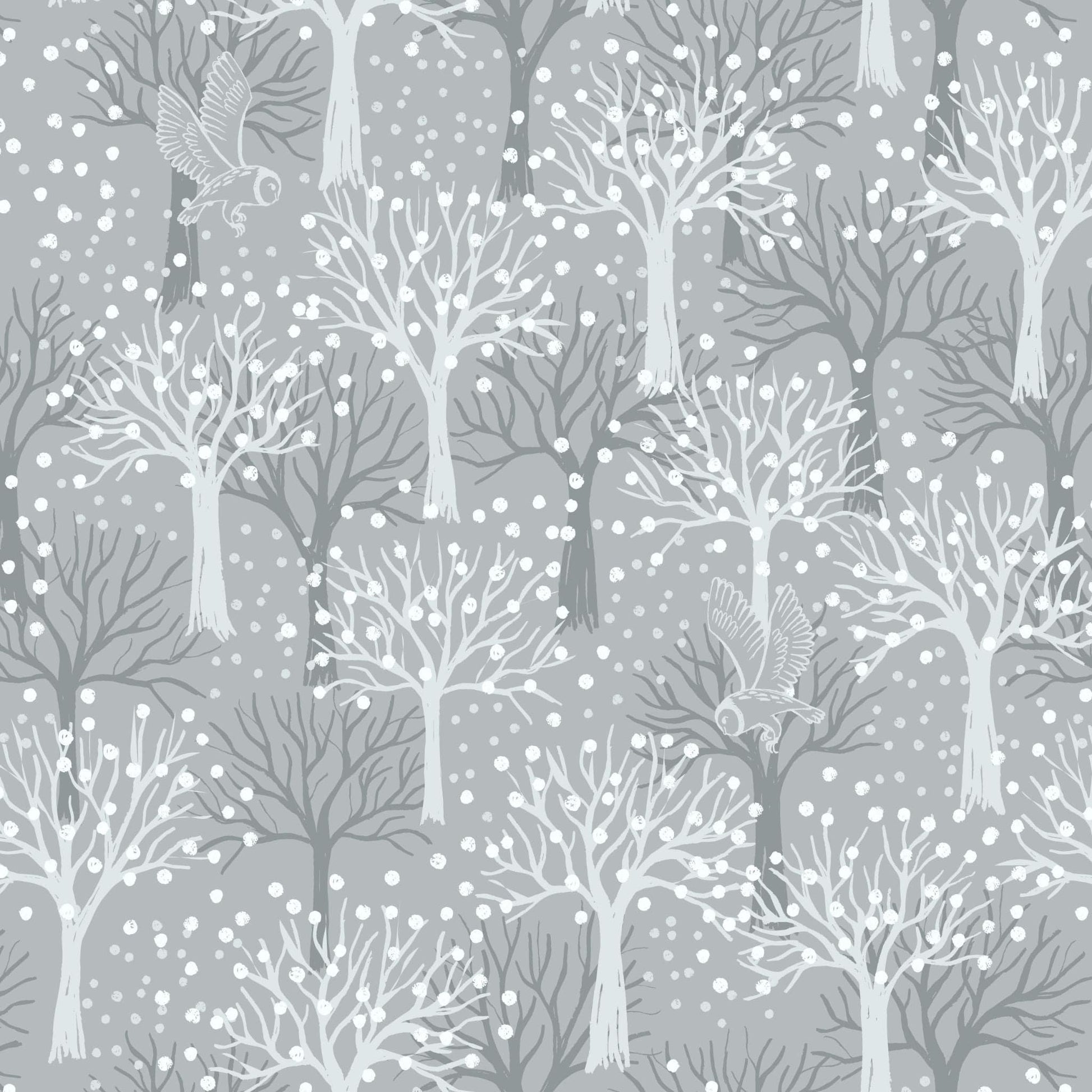 Fabric Winter trees on grey cotton - The Secret Winter Garden - Lewis & Irene