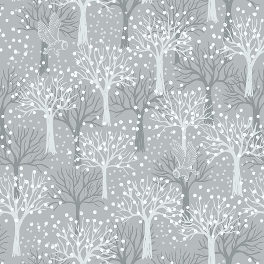 Fabric Winter trees on grey cotton - The Secret Winter Garden - Lewis & Irene