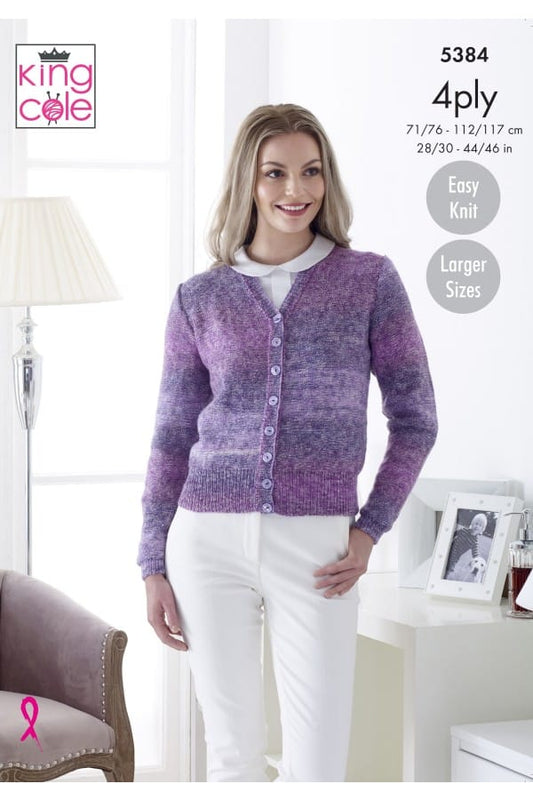 Women's Cardigan & Sweater knitting pattern in 4ply - King Cole 5384